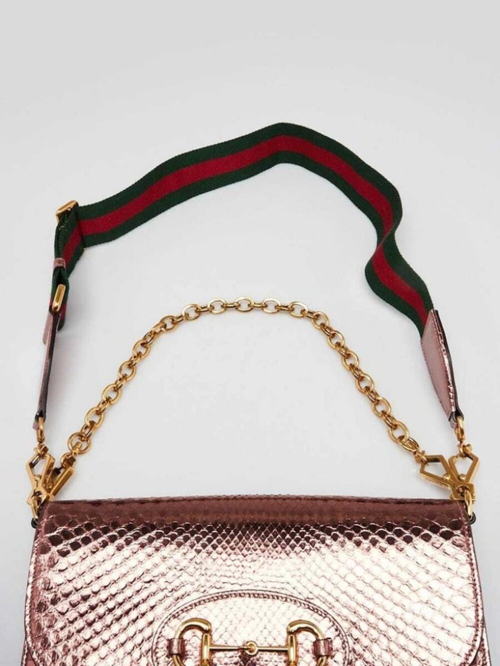 Gucci Pink Metallic Snakeskin Horsebit 1955 Small Crossbody Bag - Picture 3 of 11
